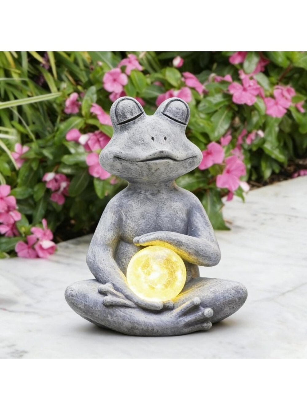 Solar-Powered Meditating Frog Statue for Yoga Decor - 6.8L x 9.65H